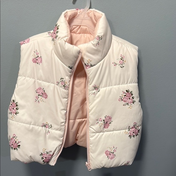 Floral Pink Kids Puffer Vest - Picture 1 of 11